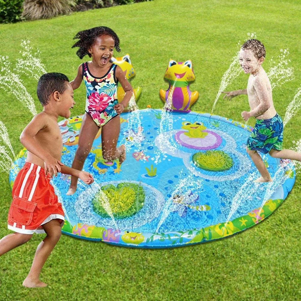 Water Play Pad Toys Inflatable Frog Sprinklers Splash Mat for Kids Children